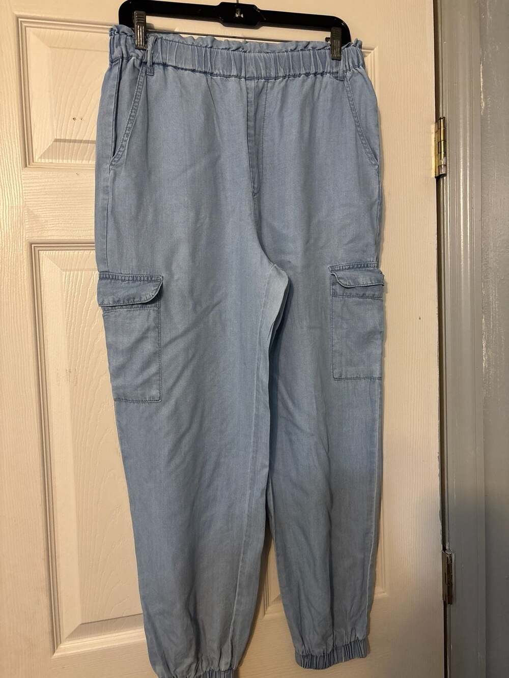 Indigo Rising Light Wash Denim Jogger Cargo Pants